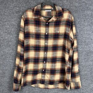 Gustin Mens Flannel Shirt Long Sleeve Plaid Button Up Beige Red Blue Large